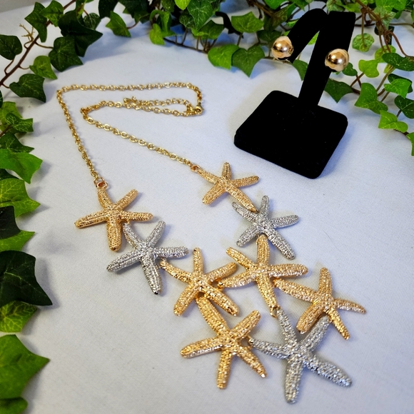 Statement Gold and Silver Starfish Necklace Set New - Picture 2 of 9